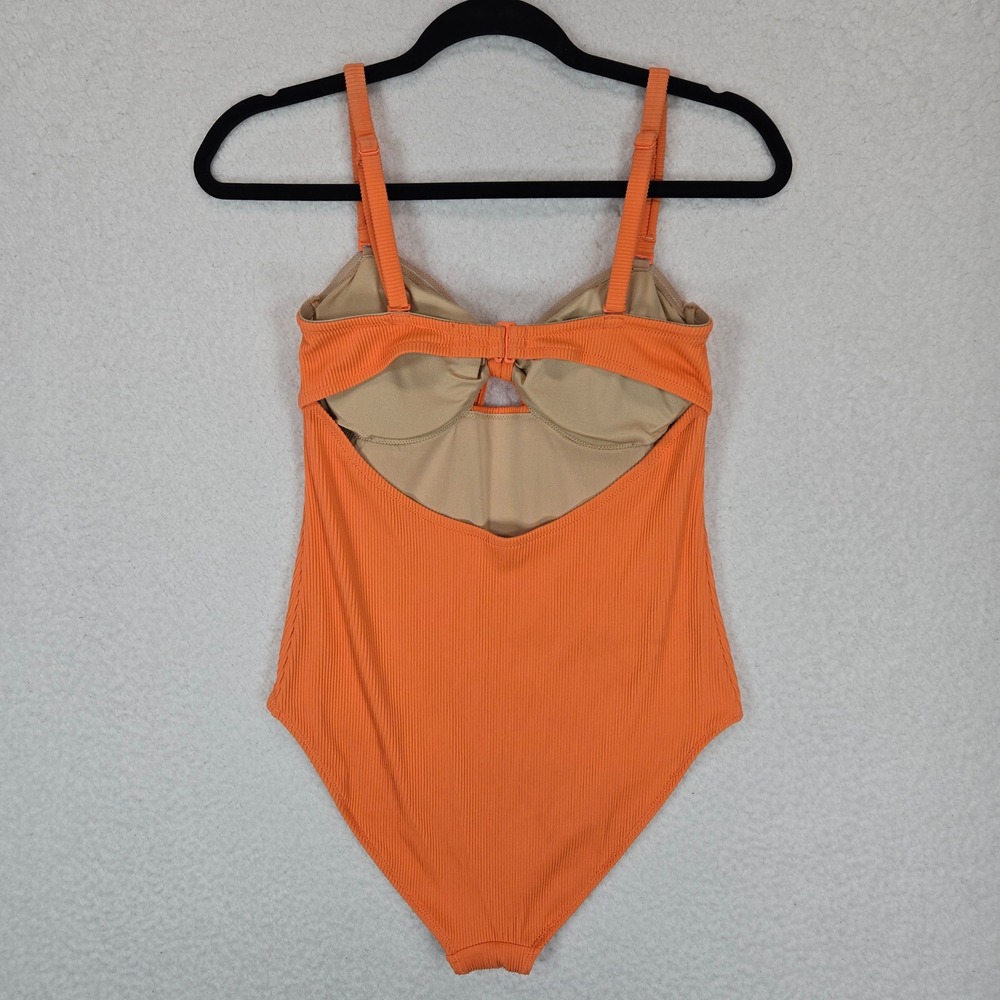 Old Navy Womens Orange Ribbed Tie Front One Piece Swimsuit Size M Cutout Back - Picture 4 of 9